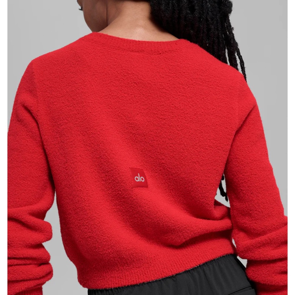 ALO yoga Snuggle Up Sweater Cropped Cardigan bright red